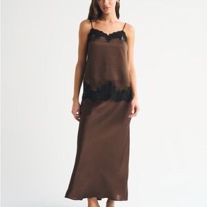 NWT Abercrombie & Fitch Brown High Rise Satin Maxi Skirt